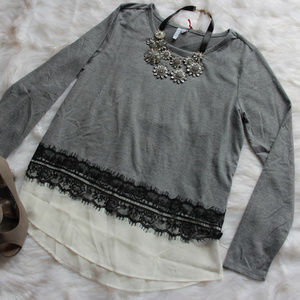 Kohl's Elle lace trim grey sweater NWT